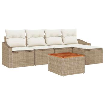 Gartensofa-set mit Kissen 6 pcs Beige Poly-Rattan