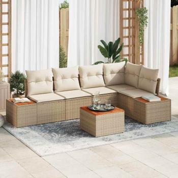 ARDEBO.de - Gartensofa-set mit Kissen 6 pcs Beige Poly Rattan