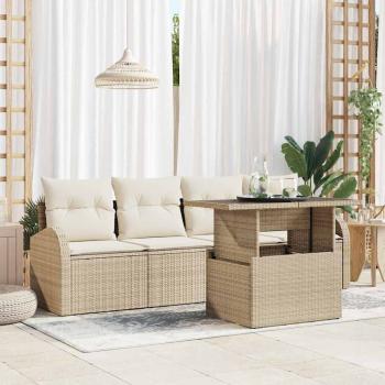 ARDEBO.de - Gartensofa-set mit Kissen 5 pcs Beige Poly-Rattan