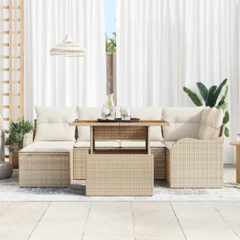 Garten-Sofa-Set mit Kissen 7 pcs Beige und Creme