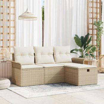ARDEBO.de - Gartensofa-set mit Kissen 4 pcs Beige und Creme Poly-Rattan