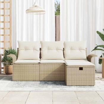 Gartensofa-set mit Kissen 4 pcs Beige und Creme Poly-Rattan