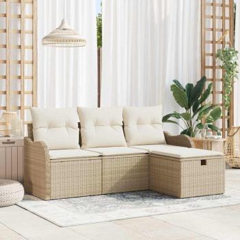 ARDEBO.de - Gartensofa-set mit Kissen 4 pcs Beige und Creme Poly-Rattan