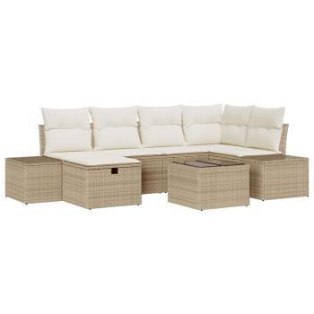 Gartensofa-set mit Kissen 7 pcs Beige Poly-Rattan