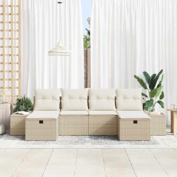 Gartensofa-set mit Kissen 6 pcs Beige Poly-Rattan