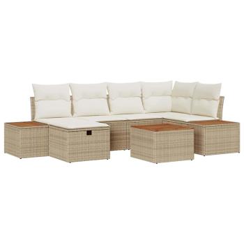 Gartensofa-set mit Kissen 7 pcs Beige Poly-Rattan