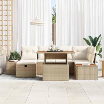 Gartensofa-set 7 stk. Beige Poly-Rattan