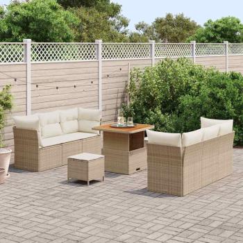 Gartensofa-set 9 stk. Beige Poly-Rattan
