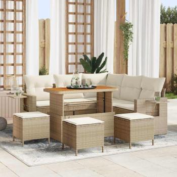 ARDEBO.de - Gartensofa-set mit Kissen 9 pcs Beige Poly-Rattan
