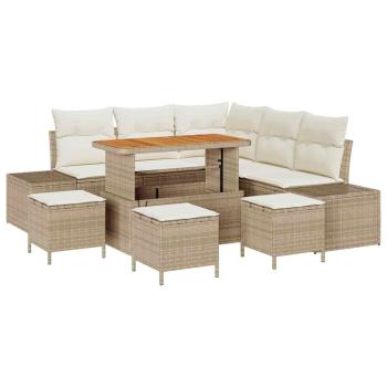Gartensofa-set 9 stk. Beige Poly-Rattan