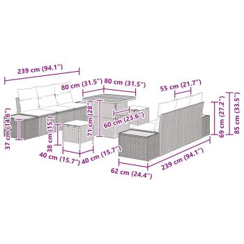 Gartensofa-set mit Kissen 9 pcs Beige und Creme