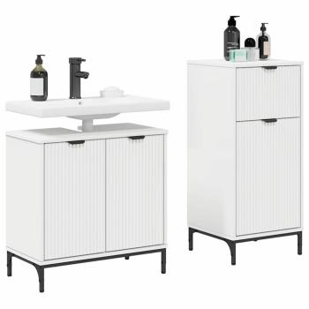 Badezimmermöbel-Set 2 Stk. Weiß Sperrholz und Metall