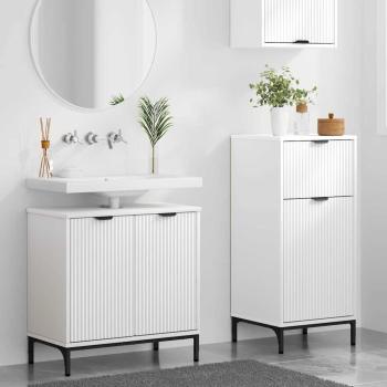 Badezimmermöbel-Set 2 Stk. Weiß Sperrholz und Metall