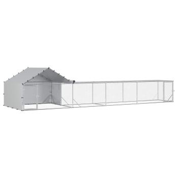 Hühnerstall mit Dach und Hof 2 stk. Silber 7 x 2 x 1,5 m