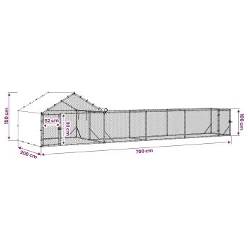 Hühnerstall mit Dach und Hof 2 stk. Silber 7 x 2 x 1,5 m