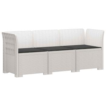 ARDEBO.de - 3-Sitzer Garten Sofa mit Kissen Rattan-Look PP Weiß