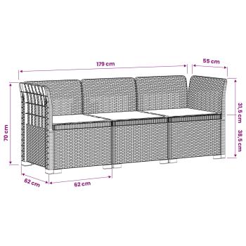 3-Sitzer Garten Sofa mit Kissen Rattan-Look PP Weiß