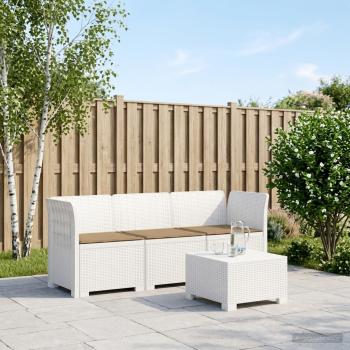ARDEBO.de - 3-Sitzer Garten Sofa mit Kissen Rattan-Look PP Weiß