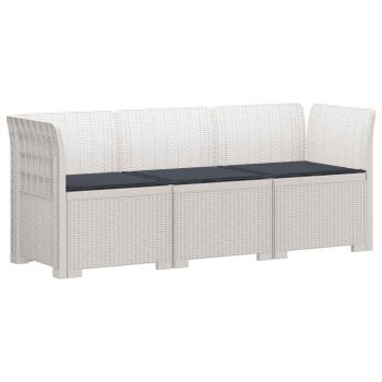 3-Sitzer Garten Sofa mit Kissen Rattan-Look PP Weiß