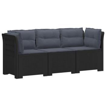 ARDEBO.de - 3-Sitzer Garten Sofa mit Kissen Rattan-Look PP Anthrazit