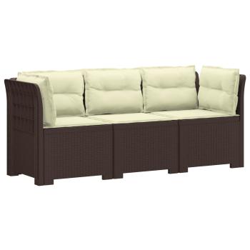 3-Sitzer Garten Sofa mit Kissen Rattan-Look PP Braun