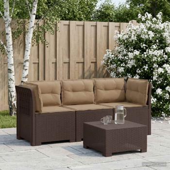 ARDEBO.de - 3-Sitzer Garten Sofa mit Kissen Rattan-Look PP Braun