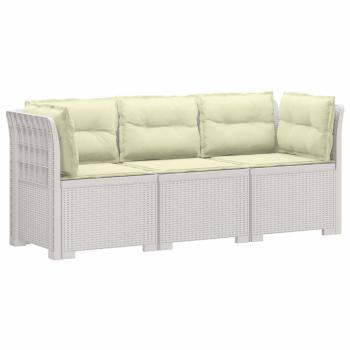 ARDEBO.de - 3-Sitzer Garten Sofa mit Kissen Rattan-Look PP Weiß