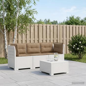 ARDEBO.de - 3-Sitzer Garten Sofa mit Kissen Rattan-Look PP Weiß