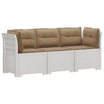 3-Sitzer Garten Sofa mit Kissen Rattan-Look PP Weiß