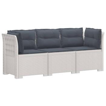 ARDEBO.de - 3-Sitzer Garten Sofa mit Kissen Rattan-Look PP Weiß