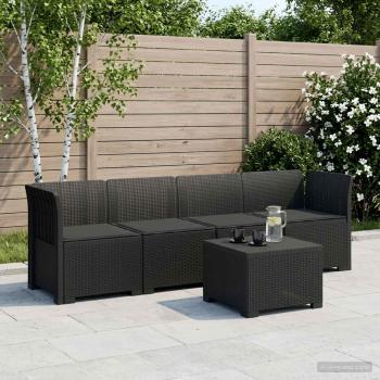 ARDEBO.de - 4-Sitzer Gartensofa mit Kissen Rattan Look PP Anthrazit