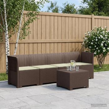 ARDEBO.de - 4-Sitzer Gartensofa mit Kissen Rattan Look PP Braun