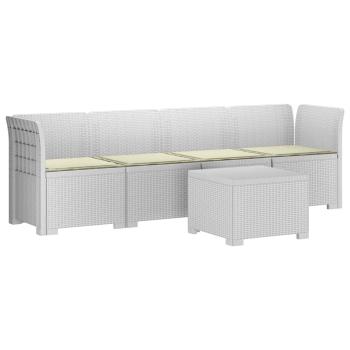 4-Sitzer Gartensofa mit Kissen Rattan Look PP Weiß