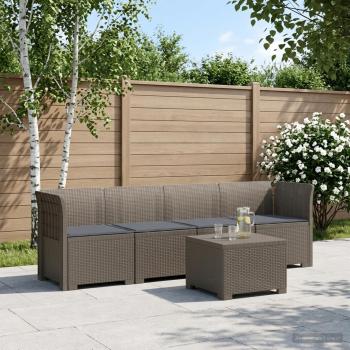 ARDEBO.de - 4-Sitzer Gartensofa mit Kissen Rattan Look PP Hellgrau