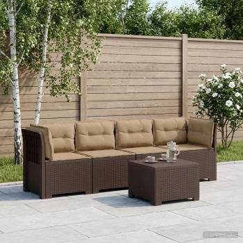 ARDEBO.de - 4-Sitzer Gartensofa mit Kissen Rattan Look PP Braun