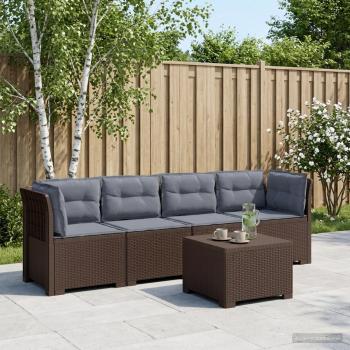 ARDEBO.de - 4-Sitzer Gartensofa mit Kissen Rattan Look PP Braun