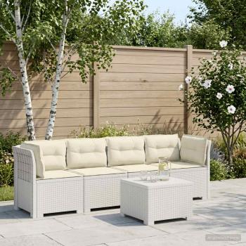 ARDEBO.de - 4-Sitzer Gartensofa mit Kissen Rattan Look PP Weiß