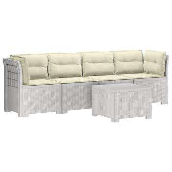 4-Sitzer Gartensofa mit Kissen Rattan Look PP Weiß