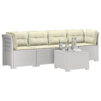 4-Sitzer Gartensofa mit Kissen Rattan Look PP Weiß
