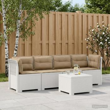 ARDEBO.de - 4-Sitzer Gartensofa mit Kissen Rattan Look PP Weiß