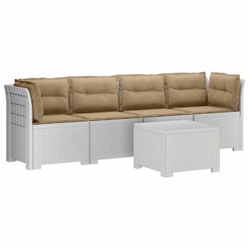 4-Sitzer Gartensofa mit Kissen Rattan Look PP Weiß