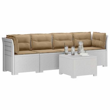 4-Sitzer Gartensofa mit Kissen Rattan Look PP Weiß