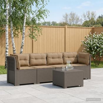 ARDEBO.de - 4-Sitzer Gartensofa mit Kissen Rattan Look PP Hellgrau
