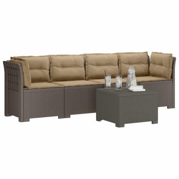 4-Sitzer Gartensofa mit Kissen Rattan Look PP Hellgrau