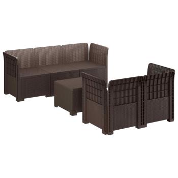 5-Sitzer Gartensofa Rattan-Look PP Braun