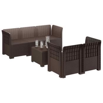 5-Sitzer Gartensofa Rattan-Look PP Braun