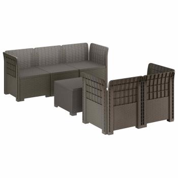 5-Sitzer Gartensofa Rattan-Look PP Hellgrau
