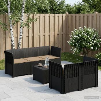 ARDEBO.de - 5-Sitzer Gartensofa mit Kissen Rattan-Look PP Anthrazit