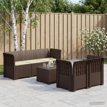 ARDEBO.de - 5-Sitzer Gartensofa mit Kissen Rattan-Look PP Braun