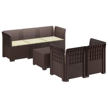 5-Sitzer Gartensofa mit Kissen Rattan-Look PP Braun
